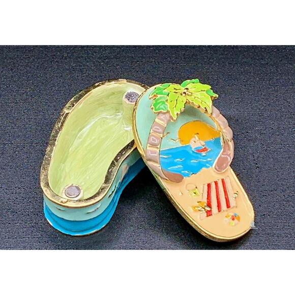 Other - Hawaiian Flip Flop Trinket Box Palm Tree Island Sunset Mini Keepsake